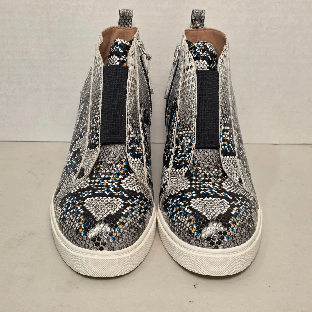 Linea Paolo‎ Women's 5.5M Grey Snakeskin Wedge Sneakers Side Zip High Top Boots